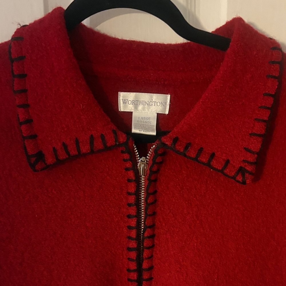 Worthington Red Boiled Wool Jacket with Black Stitching - Picture 4 of 8